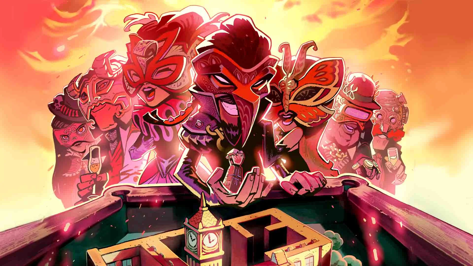 The masked ensemble of The Sexy Brutale gathered in the casino