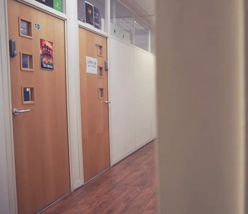 The signed doors of the Cavalier Game Studios office